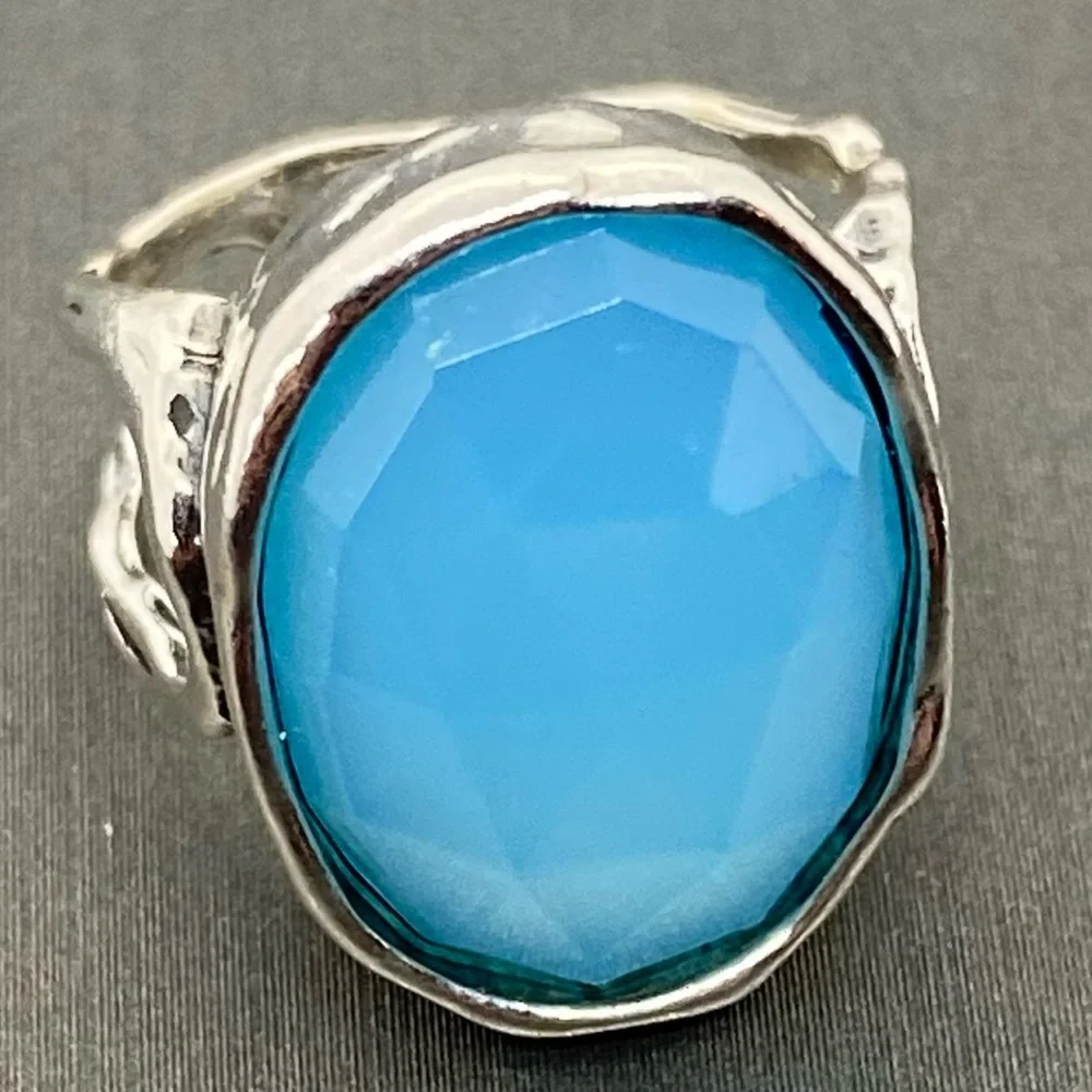 Grace & Heart G&H SKYE Ring Size 6 .925 Sterling Silver & Chalcedony Stone BLUE